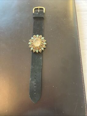 Embellished Sunburst Stone Leather Strap Watch